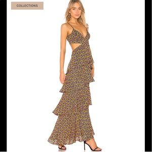 Cut out silk maxi dress with tiers